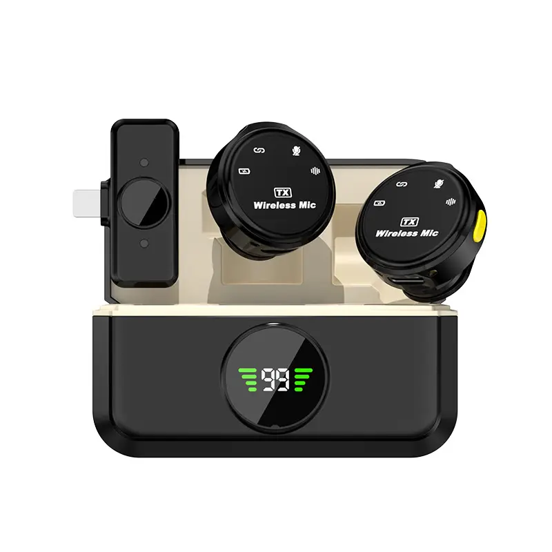 Wireless Lavalier Microphone for iPhone and Android, Dual Mini Mic with Type-C and Lightning Port, Magnetic Clip On Mic with Charging Case, Noise Cancelling Audio for Vlogs, ASMR, Live Streaming and Interviews