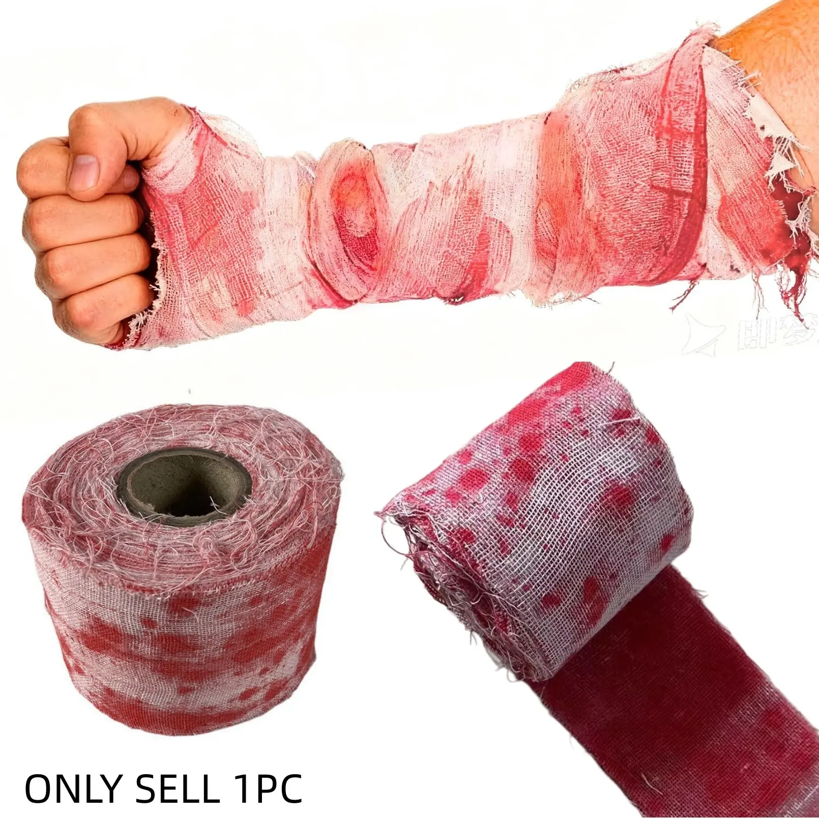 10m/32.81ft Halloween Bloody Gauze Bandage, Blood Stained Torn Cloth Strip, Zombie Mummy Cosplay Wound Wrap Prop, Horror Haunted House Escape Room, Asylum Hospital Theme Party Door Window Wall Hanging Decorations