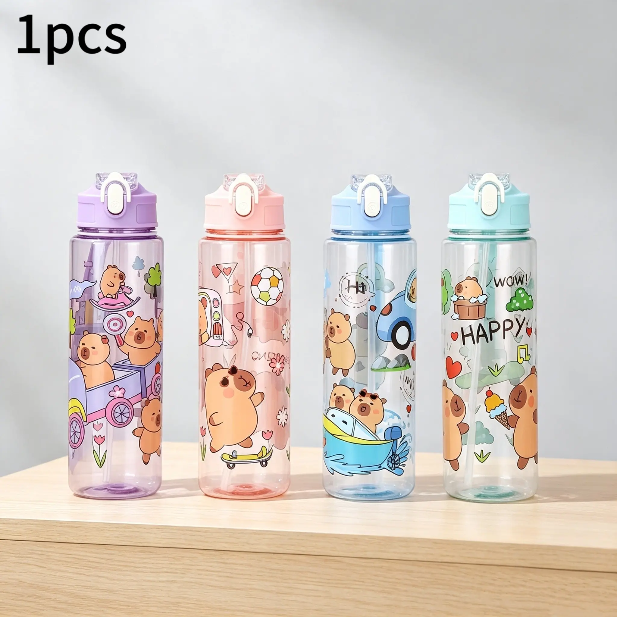 700ML/23oz Cute Cartoon Capybara Plastic Water Bottle, Kid Water Bottle, with Lid, Straw, Handle, Ideal for Holidays, School, Outdoor Activities, Birthday Gifts