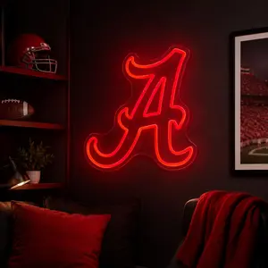 Red Varsity Letter A Neon Sign with Bright Red LED Light, Acrylic Wall Decor, USB Powered Sports Room Lamp for Bedroom, Game Room, Man Cave, Dorm, Bar, Fan Cave, Party Space, Gift for Football Fans and Bold Initial Wall Art Home Decor Accent Lighting