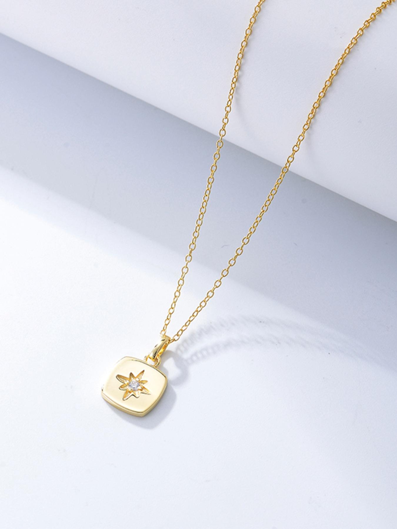 S925 Sterling Silver Star Design Pendant Necklace with Box, Artificial Zircon Decor Necklace for Women for Gift, Fashion Jewelry Accessories for Daily Wear