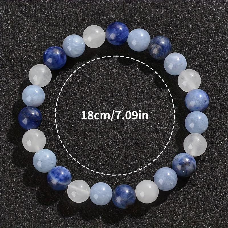 1Count 8mm Natural Sne Bead Bracelet - Elastic Design, "Quiet" Pendant, Blue and White Snes,Reliable for Daily Life and Holiday Celebrations, Attracts Wealth And Good, Holiday Bracelet| Quiet Pendant| Elastic Bracelet