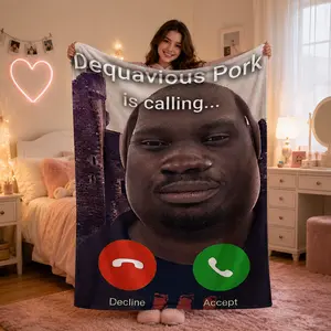 Dequavious Pork Is Calling Viral Phone Call UI Meme Print Flannel Throw Blanket, Warm Soft Lightweight All Season Winter Blanket for Couch Chair Bedspread Home Decor, Perfect Birthday Christmas Holiday Novelty Gift for Viral Internet Meme Fans Teens