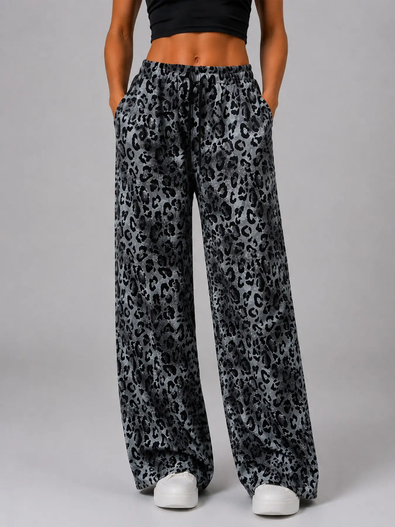 Women's Cheetah Print Wide Leg Sweatpants, Trendy Y2K Streetwear Loungewear, Comfortable and Stylish, Perfect for Casual Wear