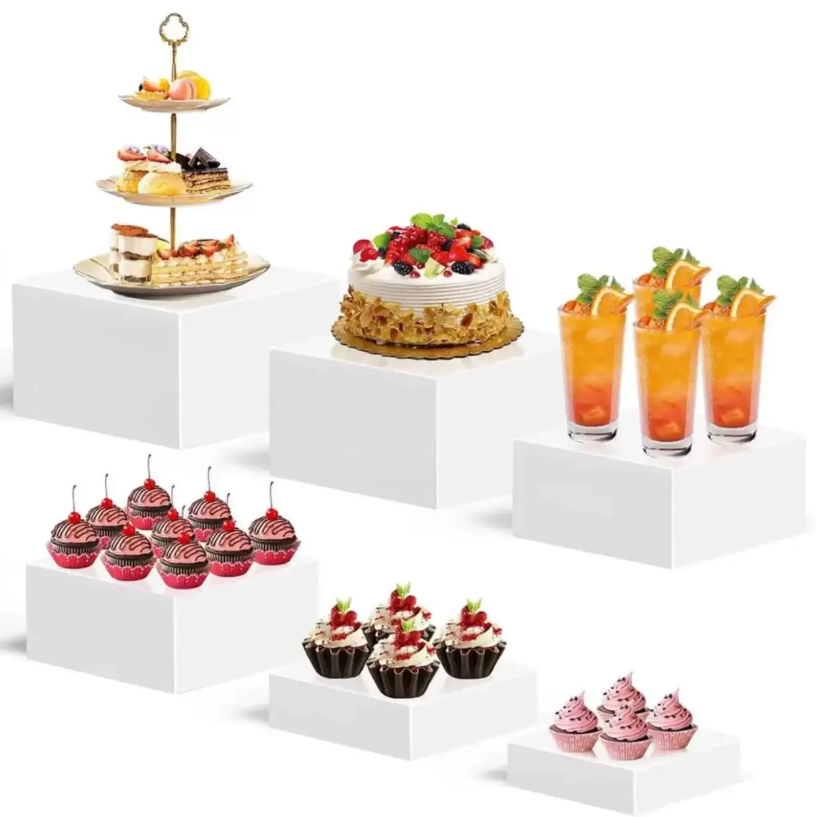 Garvee 6PCS Buffet Risers, Food Risers for Buffet Table, Display Stand Shelf for Catering Dessert Collectibles Jewelry Figures Show, Acrylic Cube Display Nesting with Hollow Bottoms 6" 7" 8" 9" 10" 11"