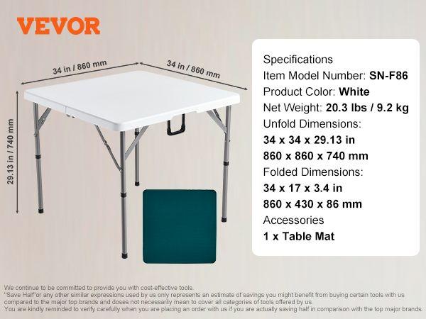 VEVOR Mahjong Table Fold-in-Half 4 Player Card Table & Wear-Resistant Tabletop
