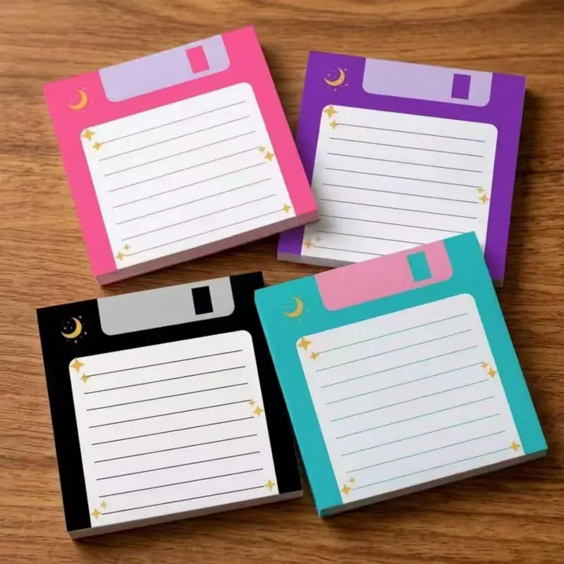 Retro Floppy Disk Sticky Notes Set 4 Pack, Lined3x3 Inch Celestial Moon Notepad, Lined Pages, Home Office Desk Decor, Aesthetic Planner Supplies, Unique Coworker Gift