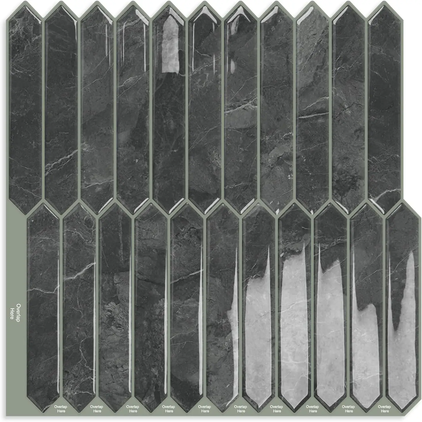Gray Long Hexagon Tile Peel and Stick Backsplash, 10 Sheets Self-Adhesive Wall Tiles for Kitchen, Bathroom, Fireplace,RV(12"×12")