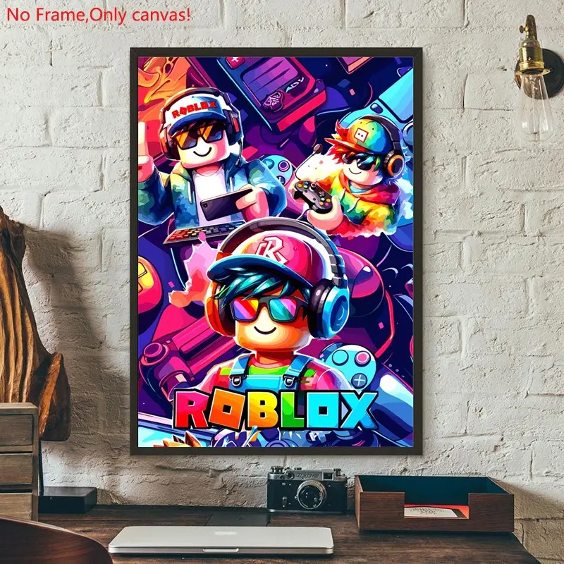 1 piece/set frameless canvas painting print poster, energetic and playful art，Roblox Gaming Art，a perfect gift for Video games loves, ideal gift for bedroom, living room, dorm hallway, kitchen, mural, wall decoration, room decor