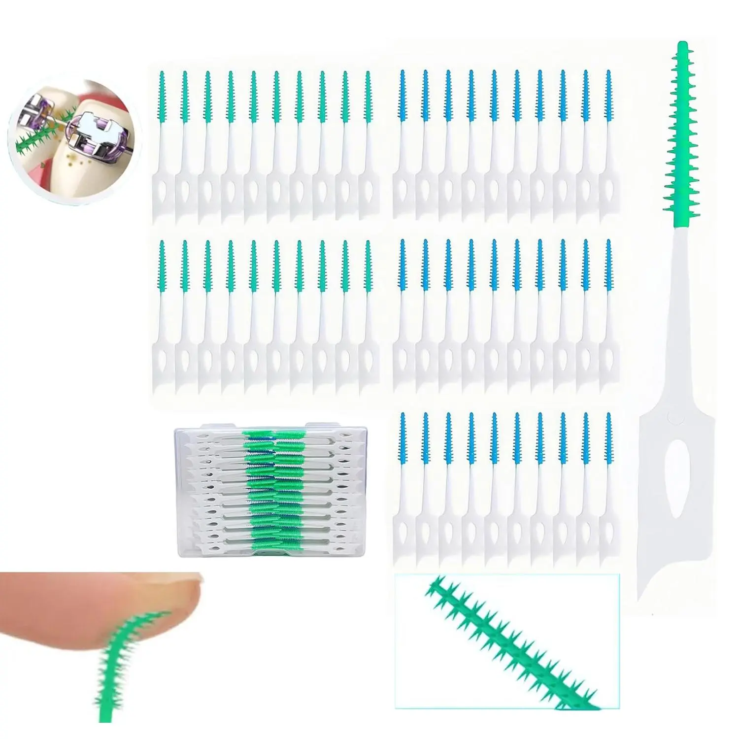 300 Pcs Dual-Use Soft Silicone Interdental Brushes, Disposable Premium Dental Floss Picks, Gentle Effective Deep Cleaning Tooth Picks for Daily Oral Teeth Gap Hygiene Care