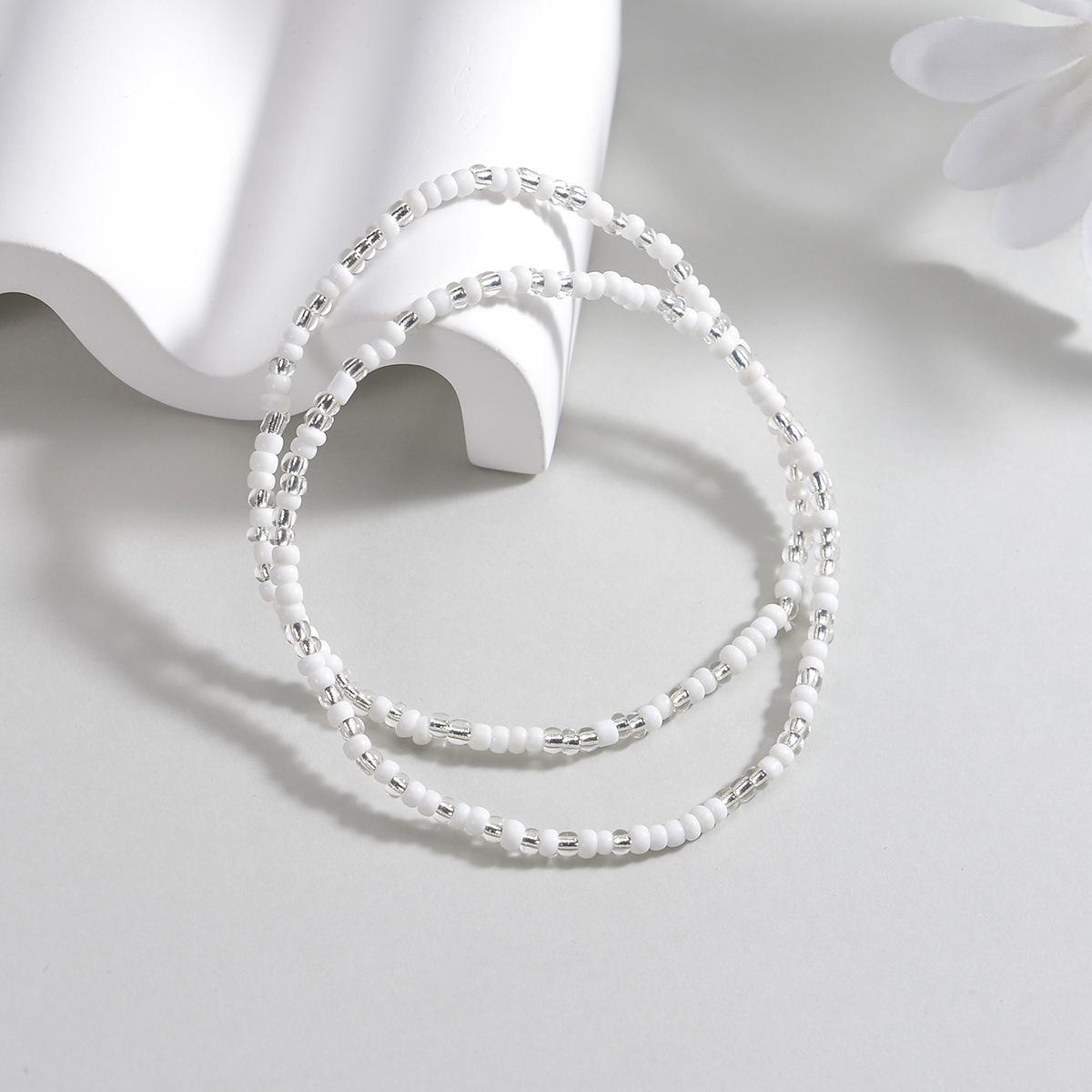 Wholesale fashionable minimalist beach vacation rice bead elastic women's anklet 2-piece jewelry set