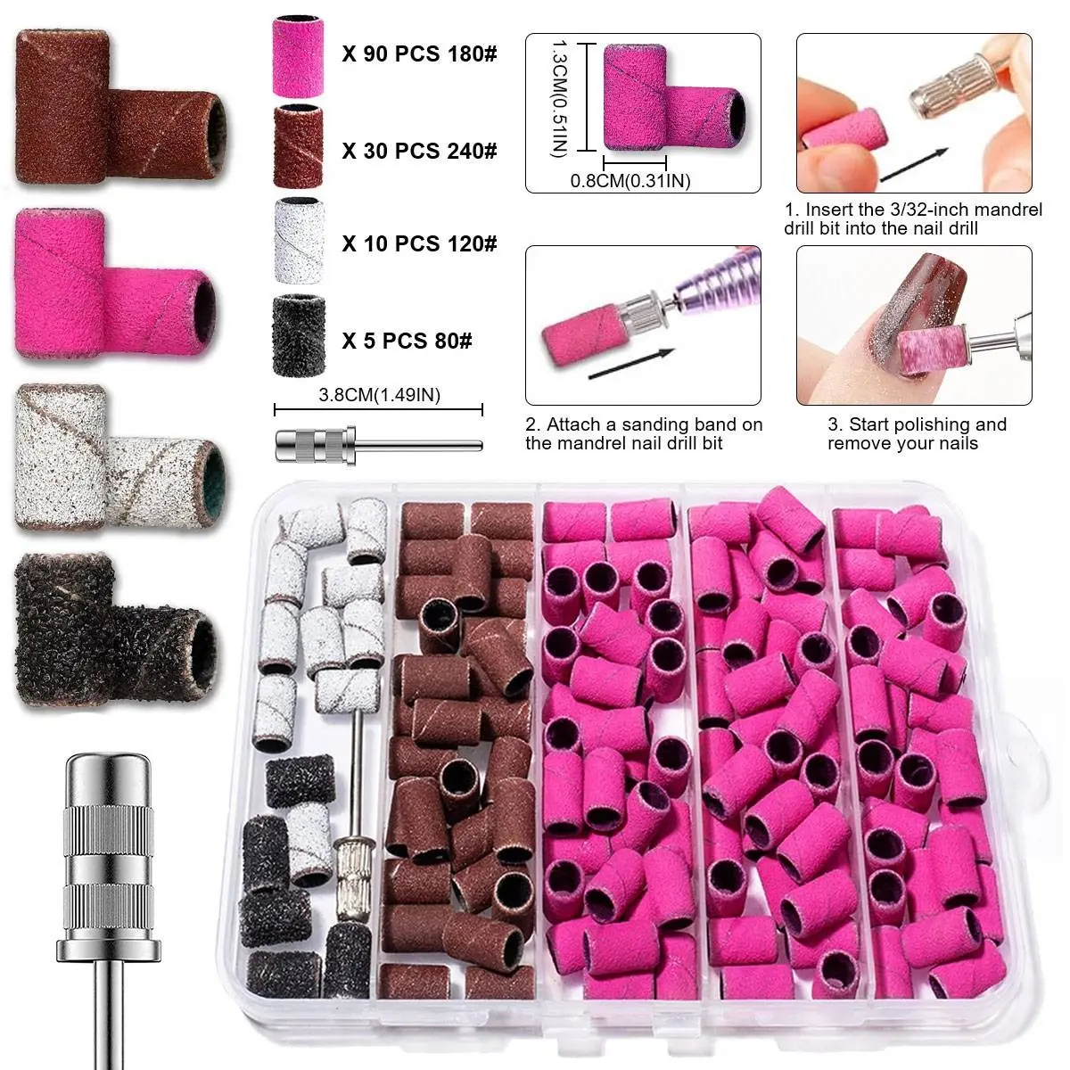 Electric Nail Drill Kit, 180/120/80 Grit Sanding Heads, Nail Drills, Nail Grinding Tool, File Blades, Foot Care Tool Set, Callus Remover For Feet, Professional Manicure Tools, Manicure Art