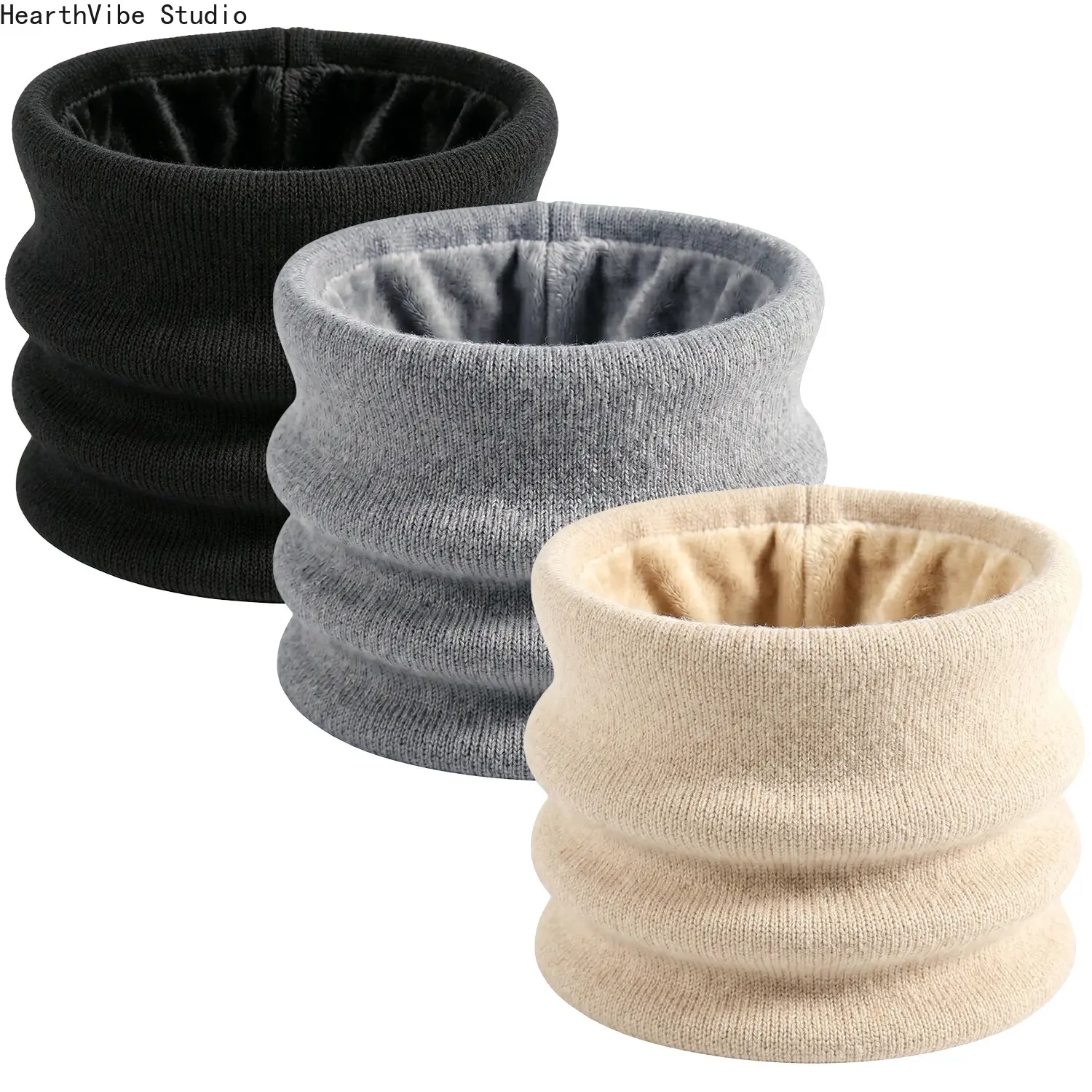 1-Pack Winter Neck Warmer for Men Women, Fleece Lined Knit Gaiter Scarf, Warm Thermal Ribbed O-Ring Circle Loops for Autumn Outdoor Cycling Skiing Running