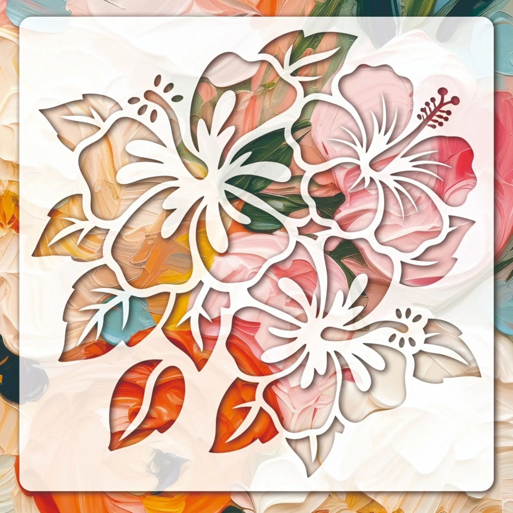 Reusable Hibiscus Template 20x20cm, Washable DIY Flower Leaf Plant Stencil, Ideal for Wood, Floor, Wall, Tile Decoration