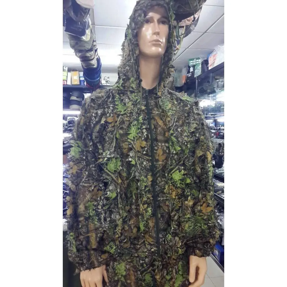 3D Leaf Camouflage Ghillie Suit Full Set Forest Camo Outfit With Lifelike Foliage Design For Outdoor Hiding Hunting And Wilderness Activities