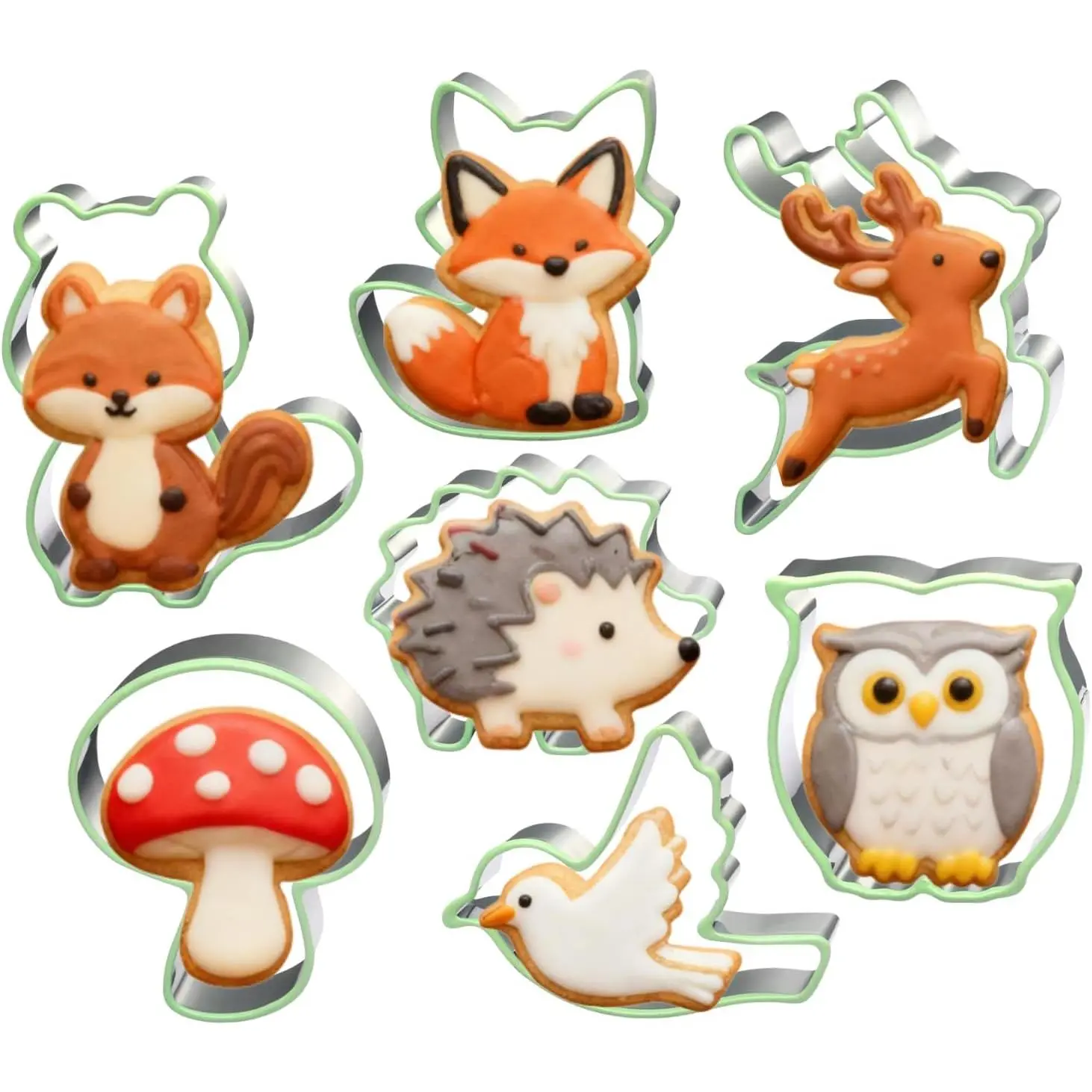7 count Forest  Cookie Cutters Set with  Protective Rim, Stainless Steel Woodland Cookie Cutters for Cookies, Fondant, Sandwiches, Biscuits, Pancakes and Forest Party Baking