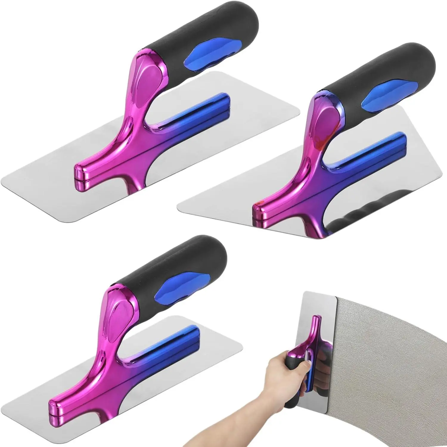 3 count Stainless Steel Plaster Trowels, Drywall Trowel,  Handle Art Painting Finishing Tool, Venetian Plaster Tools