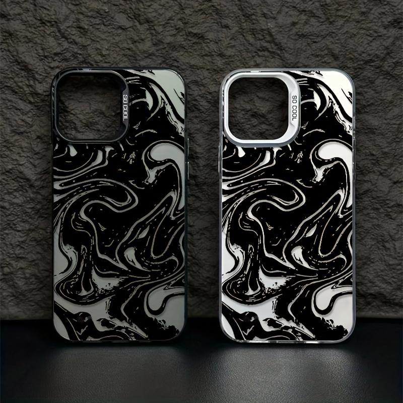 Monochrome Liquid Marble Phone Case, Black White Swirl Hard-Shell Cover for iPhone 17 16 15 14 13 12 11 X Plus Pro Max, Minimalist Desk Gift