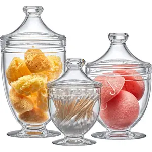 Aspire - Plastic Bathroom Canisters (3-Piece Set, 46/34/12 oz) (NOT Glass), Acrylic Apothecary Jars for Vanity, BPA-Free and Shatter-Proof, Great for Cotton Balls and Bath Sponges