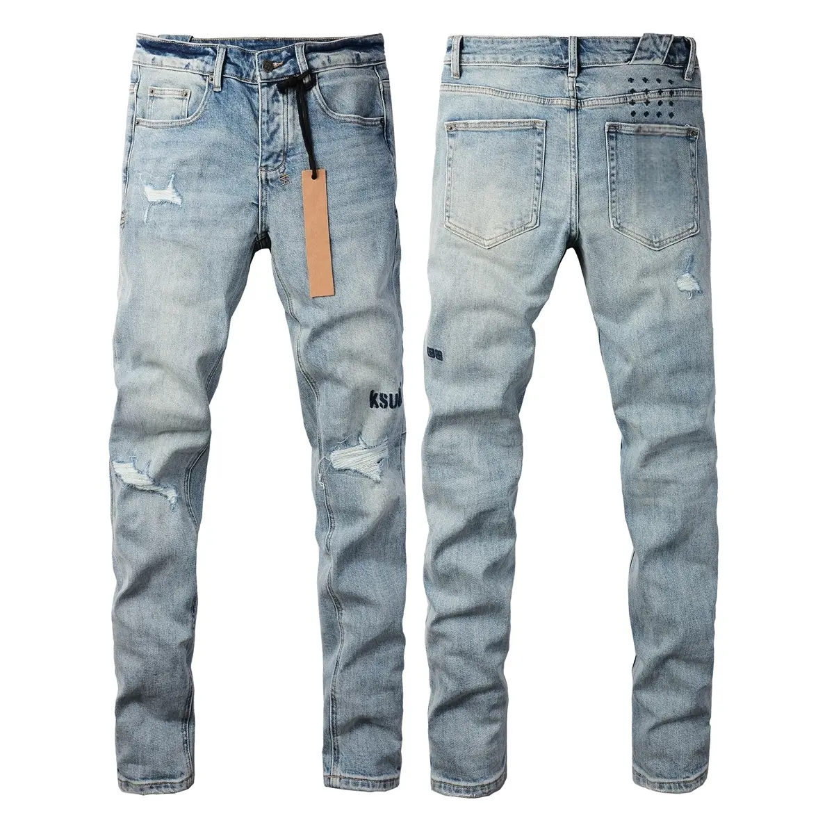 Vintage, school-style jeans, men's street jeans, men's jeans, washed ripped stylish straight-fit slim jeans, casual comfortable stretch jeans, high-quality jeans