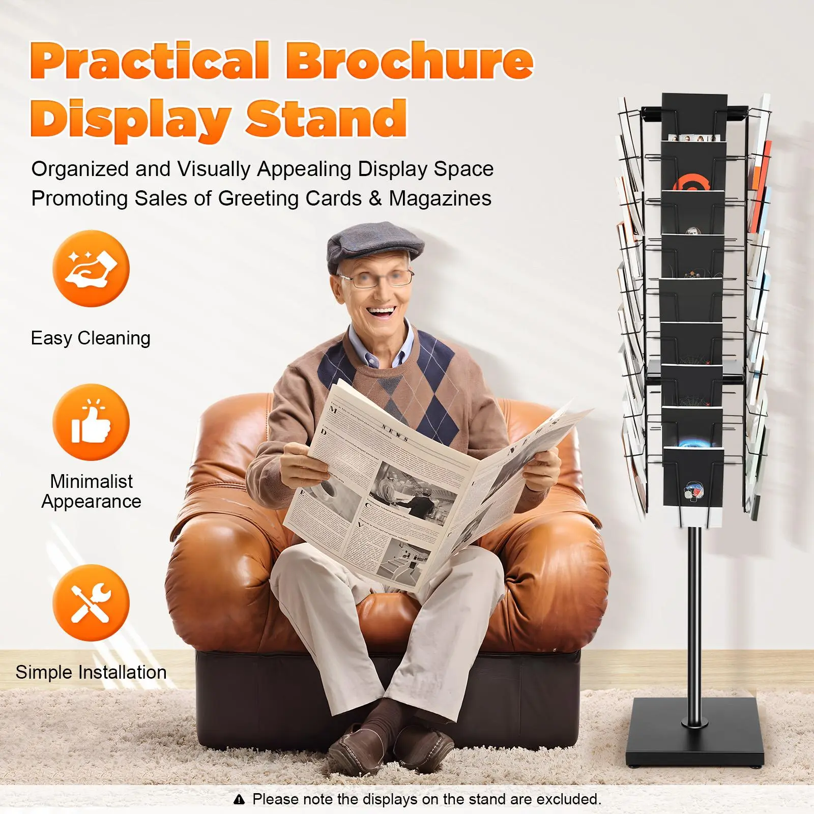 Rotating Brochure Display Stand,Detachable Magazine Rack with 36 Pockets, 63inch Floor Standing Literature Display Stand