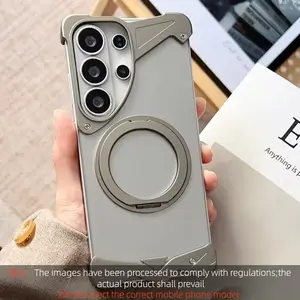 Metal Frameless Phone Case for Samsung Galaxy S26 S25Ultra with Stand 360Rotation For Magsafe Borderless Cover