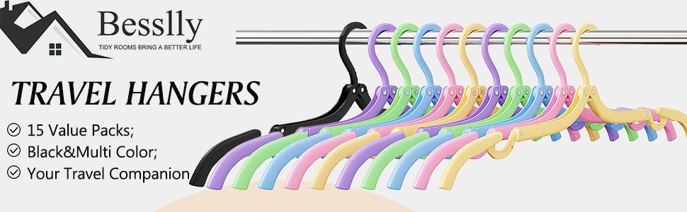 15 Pcs Travel Hangers Portable Foldable Travel Hanger Organizer, Plastic Cruise Ship Accessories Essentials Clothes Hanging Rack Folding Hangers for Traveling Camping Flying RV Europe Suitcase, Black