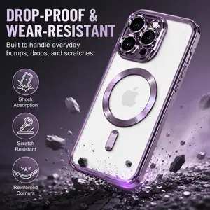 Luxury Transparent Magsafe Wireless Charging Case For iPhone 17Air 17 11 12 13 14 15 16 Pro Max Plus X XS XR Magnetic Soft Silicone Cover Matte Purple Gradient Glitter Bling Shockproof Cover Protection, Accessories, Smartphone