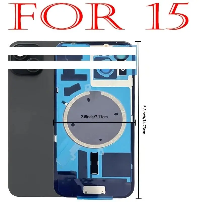 1PCS Battery Back Door Glass Cover Replacement for Iphone 15/15 Plus Back Glass Replacement Part with Magnets, Brackets