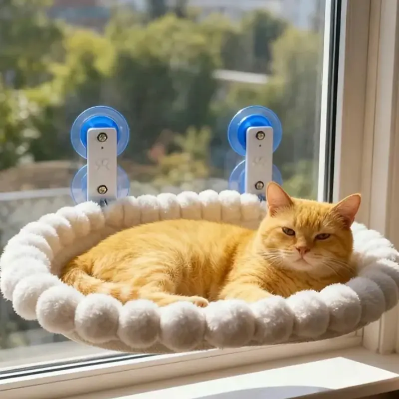 Thick Soft Plush Cat Hammock, High Load Capacity Suction Cup Cat Bed, Stable Safe Structure, Quick Detachable Design, Ideal for All Cat Sizes Home