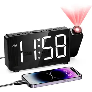 Projection Alarm Clock for Bedroom Ceiling with 180°Projector, 5 Level Brightness, DST, Snooze, Night Mode, Loud Alarms for Kids & Heavy Sleepers, 12/24H