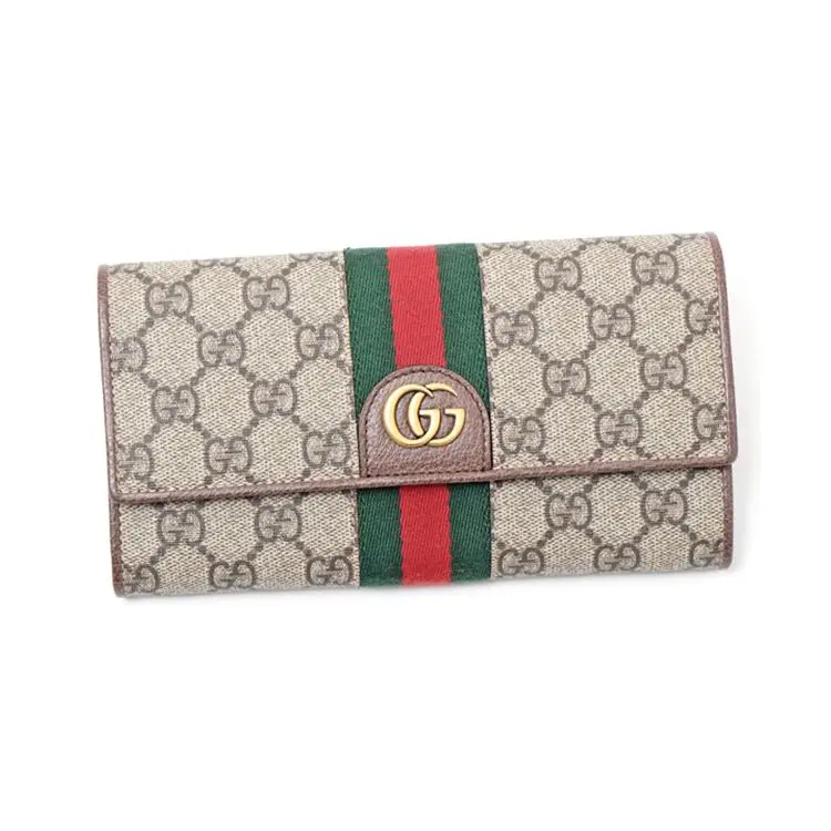 Gucci Ophidia Vintage-Style Canvas and Leather Long Wallet with Pig Print and GG Logo Stripe – Unisex Beige-Brown