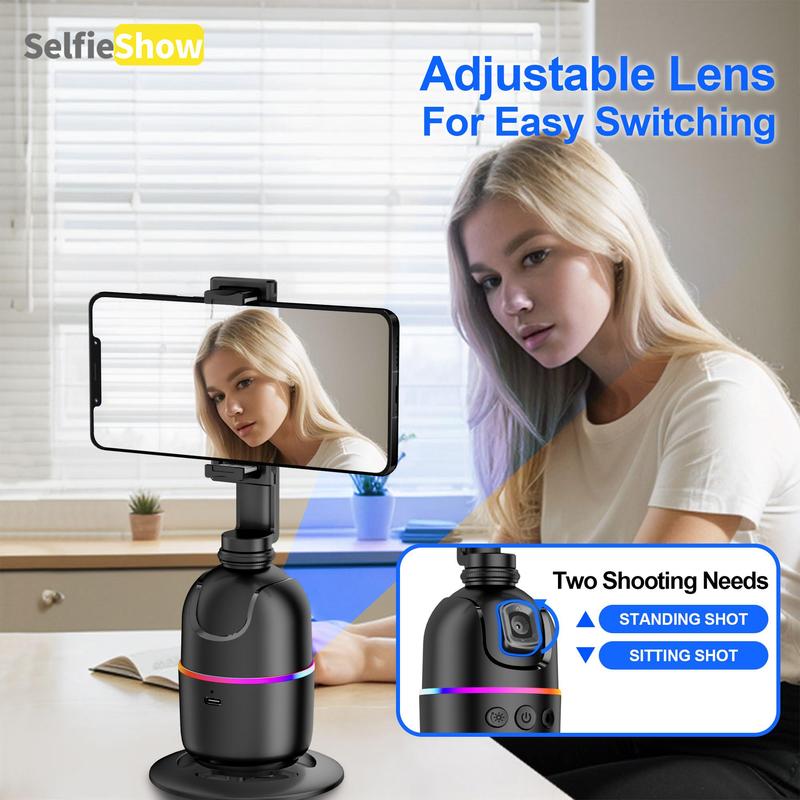 360° Rotatable Phone Holder, USB Rechargeable Smart Face Recognition Selfie Stick, Anti-shake Panoramic Shooting Phone Holder for Travel & Photography, Rotating Stand