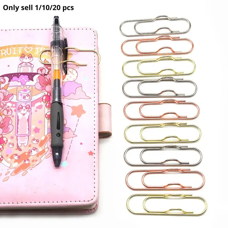 1/10/20 Pieces Random Color Metal Fixed Pen Clip, Paperclip with Pen Buckle, Diary Accessories Stationery Accessories, Multifunctional Paperclip, Suitable for Home, school and Office