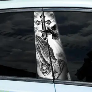 Christian Cross Vinyl Car Decals (2-Pack) - Self-Adhesive, Waterproof, Scratch-Resistant Car Accessories, Stylish B-Pillar Decor, Durable Auto Exterior Ornament for Trucks, SUVs, Vehicle Accessories Customization