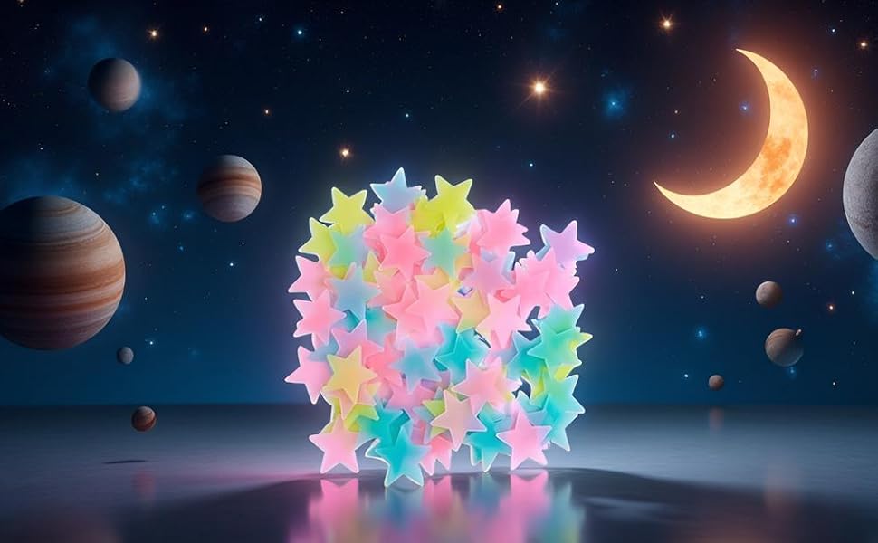 2PCS Glow in The Dark Stars Wall Stickers, Self-Adhesive Luminous Decor for Bedroom, Room and Home Art, Fluorescent Night Sky Ceiling Decals for Party, Room Decorations​