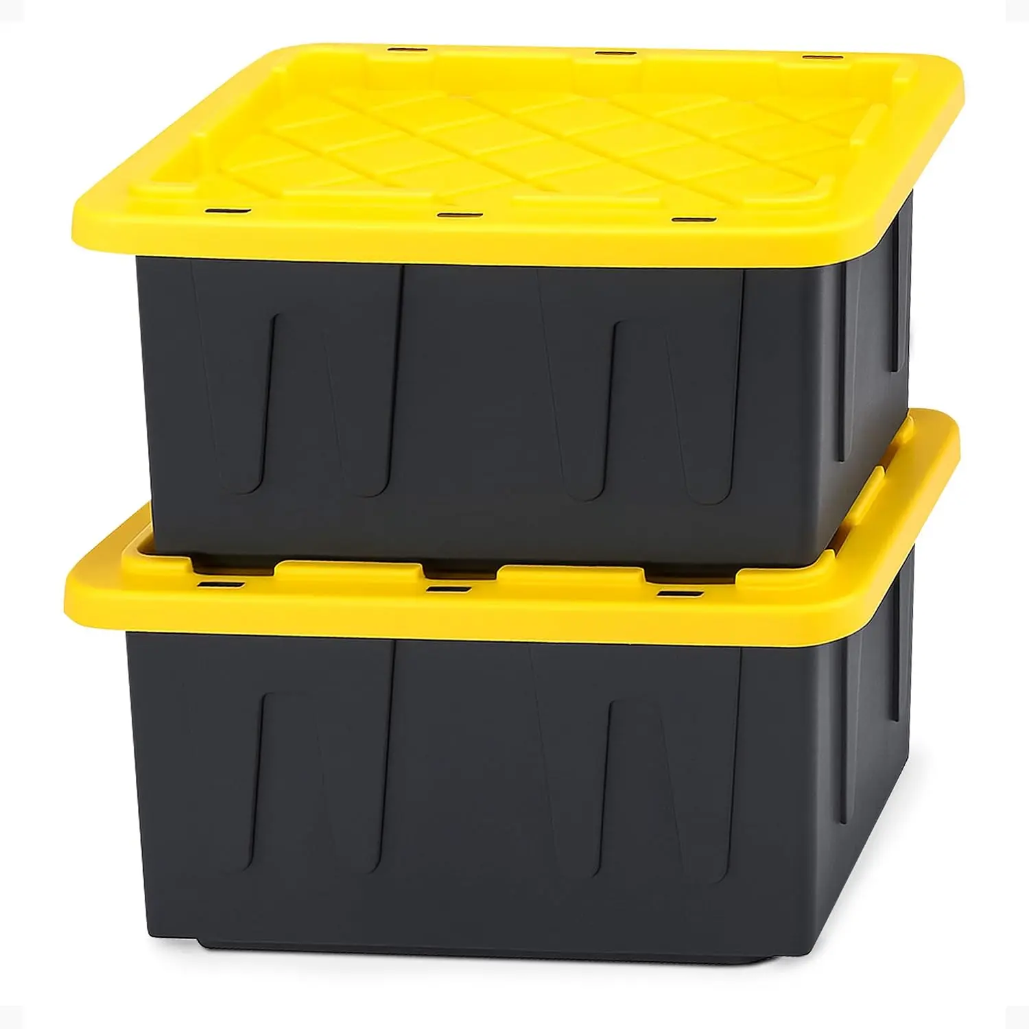 2-Pack Heavy Duty Plastic Storage Bins with Lids, 15 Gallon, Stackable Container Boxes for Home, Attic, Garage Organization - Black/Yellow