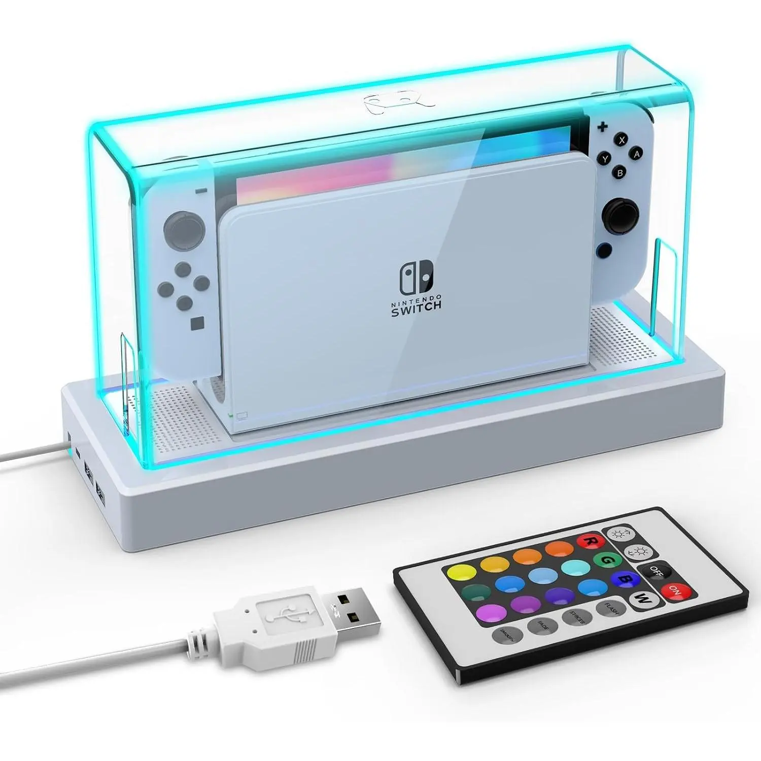 Dust Cover with 16 LED Colors Light Base for  /OLED,  Clear Display Box Anti-Scratch  Slim Dock Case, Cool  Accessories