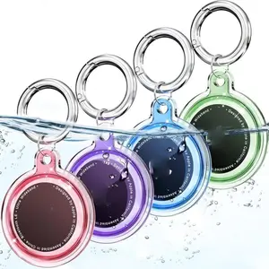 4-Pack Apple Airtag Protective Case, Transparent Colorful Anti-Loss Tracker Keychain Cover, Blue Clear, Plastic Material