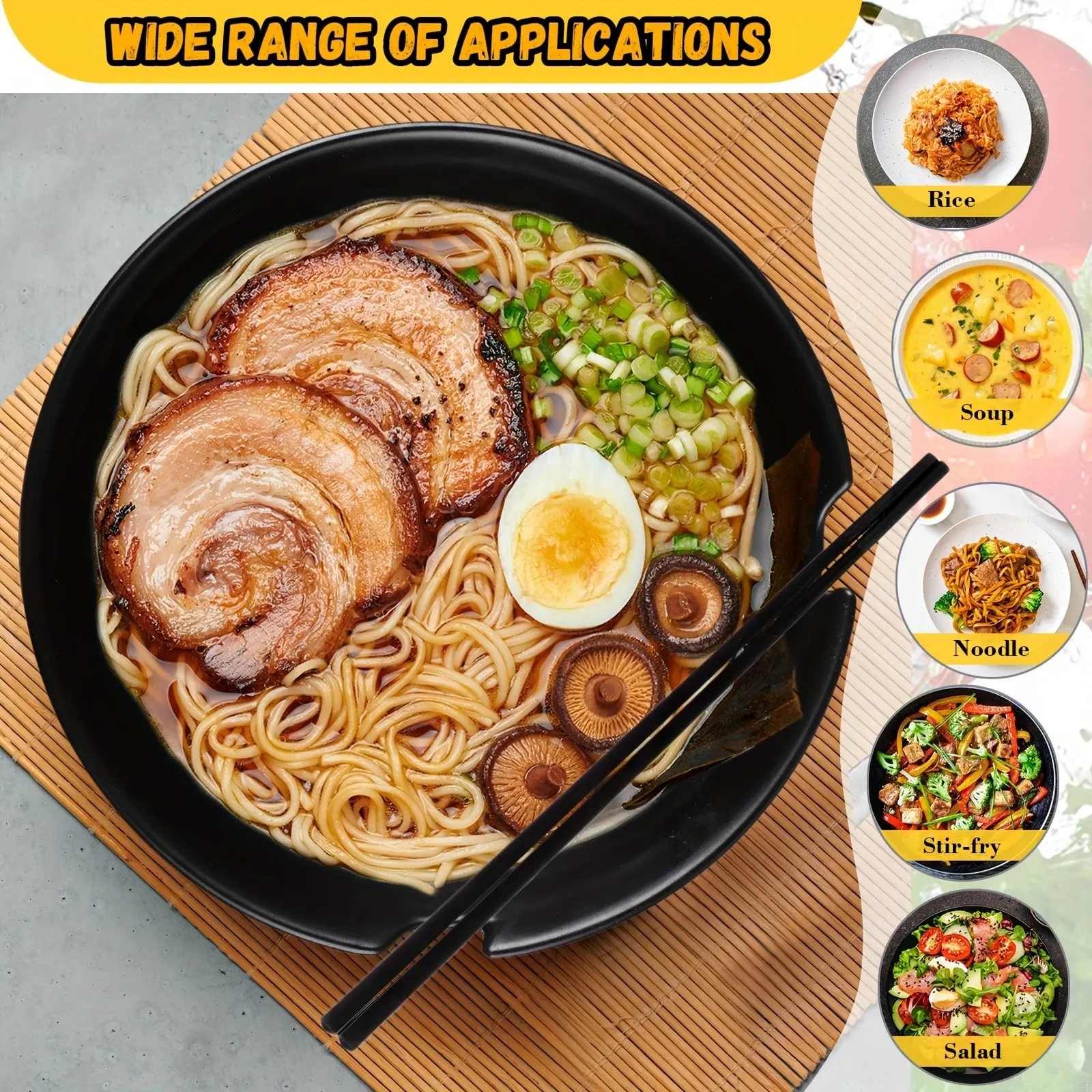 4 Sets Japanese Ramen Bowl Set 37 Oz Black Large Ramen Noodle Bowl Asian Chinese Korean Miso Soup Bowl With Spoons Chopsticks Saucers And Chopsticks Holders For Pho Udon Thai Soba