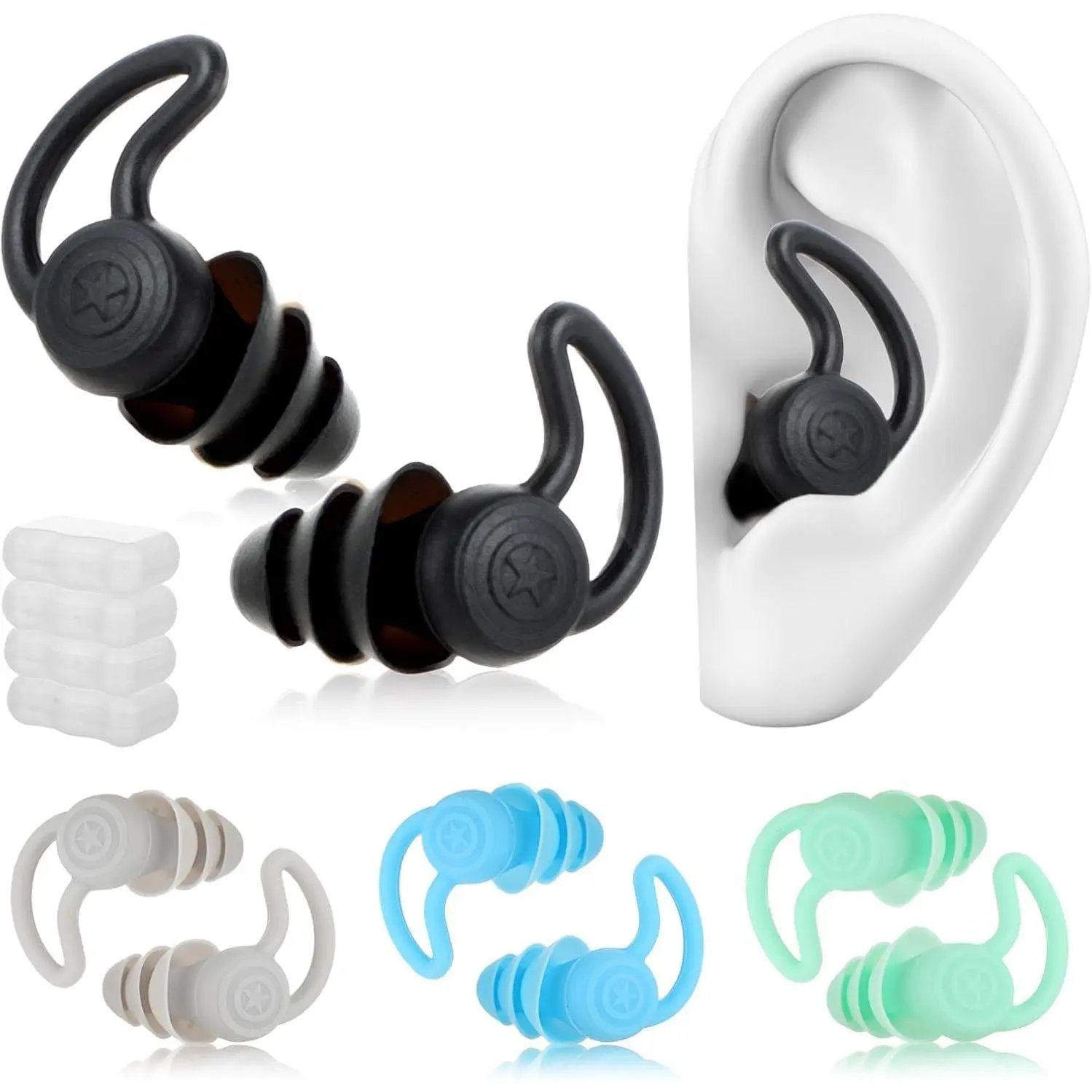 4 Pairs Swimming Ear Plugs for Adults, -Cured LSR EarPlugs,  and , Ear Protection for Swimming, Showering, Surfing, Diving and Water  (Three Layer)