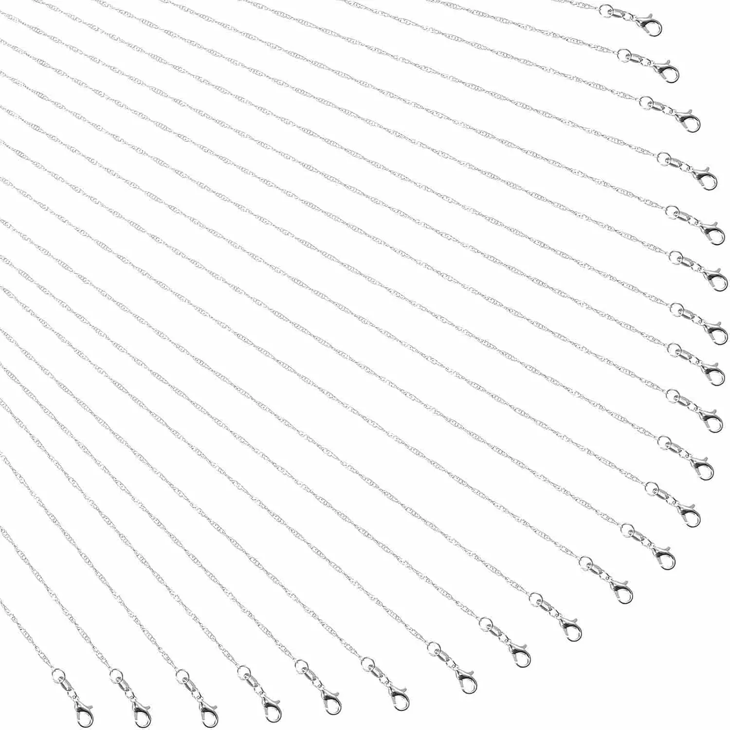 24 Pack  Plated Water  Chain Necklace with Lobster Clasps and  Storage Bag for DIY  Making, 1.5 mm (18 Inch)