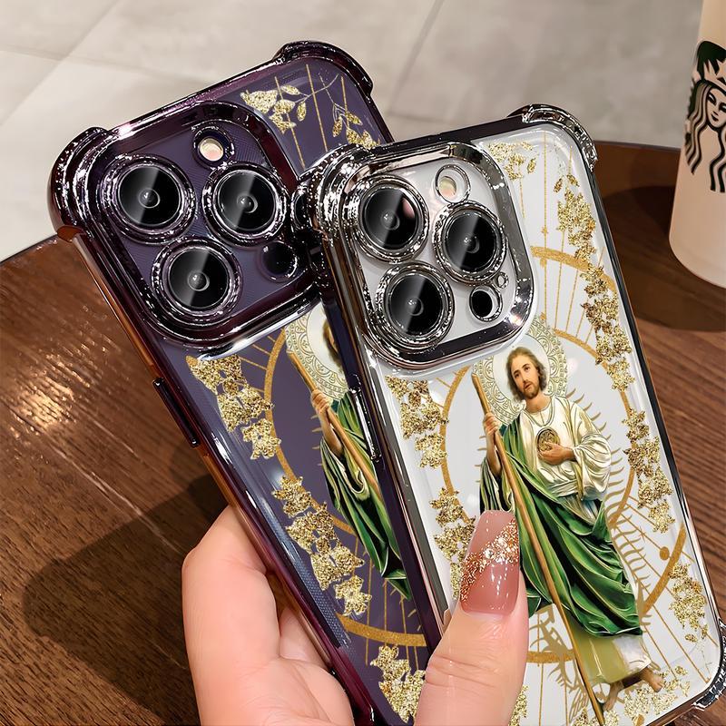 St. Jude Pattern Phone Case , Electroplated Cover with Airbag Shockproof Soft TPU Cover Suitable for IPhone X 11 12 13 14 15 16 17 Pro Max Plus Air San Judas