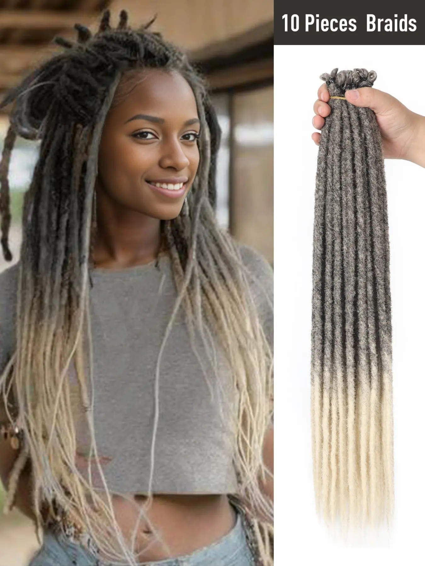 24-Inch Synthetic Dreadlock Extensions – 10-Strand Single-Ended (SE) Thin Hippie-Style Braided Dreads (0.6cm) – T4-613 Color – Handmade Soft Lock for Men & Women – Ideal for Christmas, Carnival, and Music Festivals