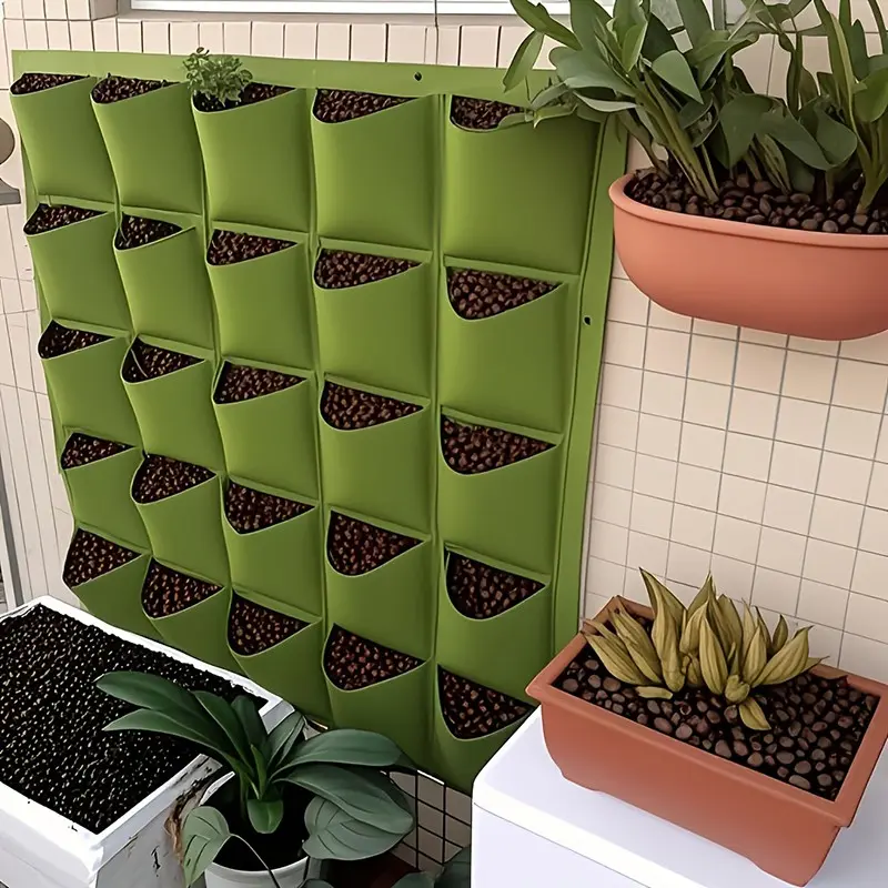 Wall-Mounted Multi-Pocket Plant Bag, 18-Grid Breathable Vertical Planter, Ideal for Outdoor Indoor Wall Gardens, Perfect for Balcony Courtyard Garden