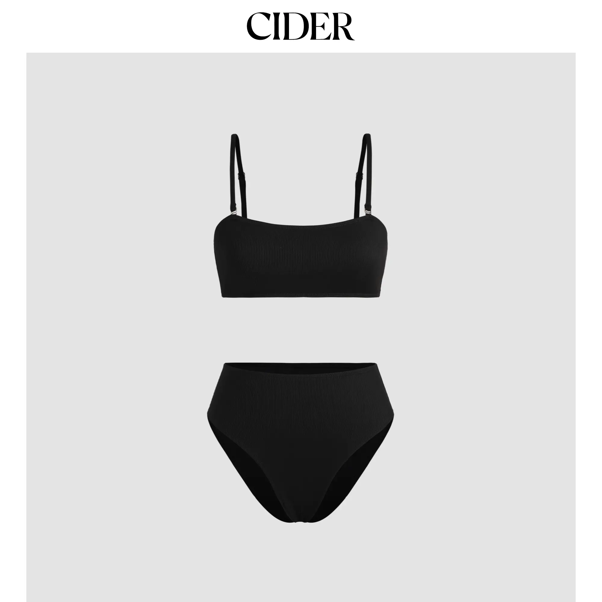 Cider Rib Solid Square Neck Bikini Swimsuit