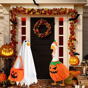 Halloween Porch Goose Outfits Costume Lawn Doorway Decor, 23” Outdoor Courtyard Lawn Art, Pumpkin Ghost Costume Set, 2 Pieces