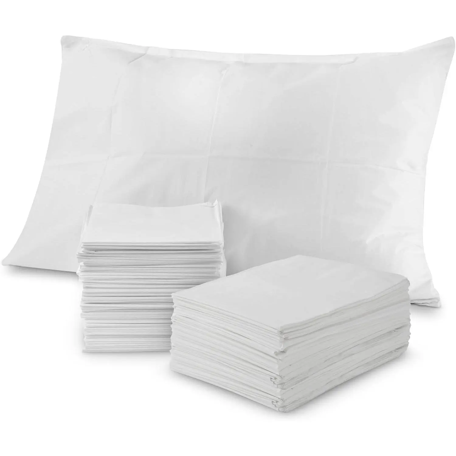 (100 Count) Disposable Pillow Case Covers, Tissue/Poly 21" x 30" Standard Size, Single-Use Pillowcases with Moisture Barrier in White