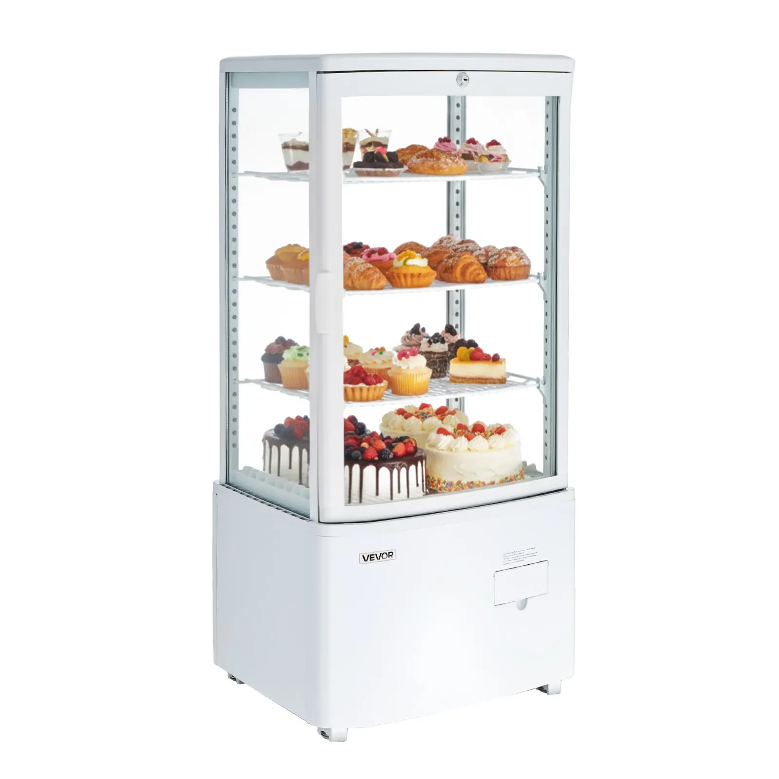 VEVOR Countertop Refrigerated Display Case, 3 Cu.Ft/85L 3-Tier Commercial Cake Fridge, 17.60 x 16.73 x 38.23 in, 216W, 3.23 kw.h/24h, 36-46°F/2-8°C, 76.72 lbs, LED Lighting, TURBO Cooling, Auto Defrost Air-Cooling for Bakery, Dessert Shop
