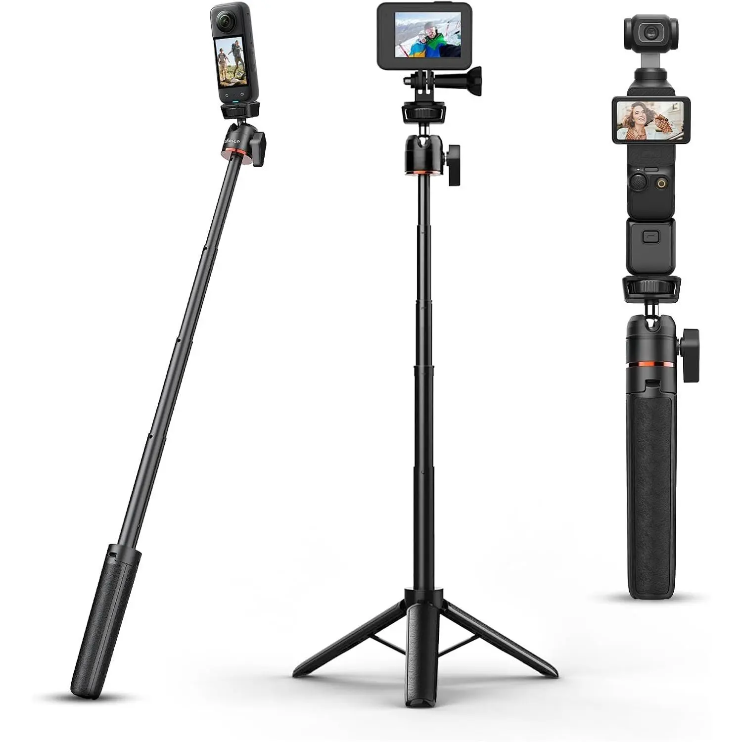 Mini Tripod for Camera, 24.61"/62.5cm Tripod Selfie Stick with 5 Levels Adjustment 360° Ball  1/4" Screw Desktop for   Pocket3 Vlog Handle Grip  Action 5 Pro/4/3 Camera